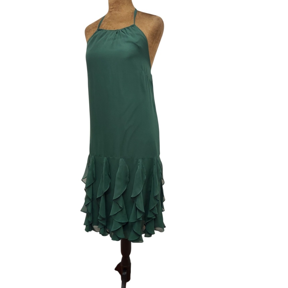 The Limited Emerald Green Halter Ruffle Hem Cocktail Dress Size 4 Y2K Chiffon